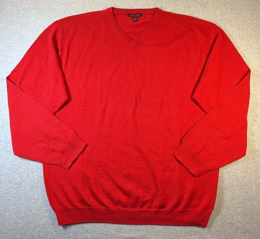 Linea Uomo Red V-Neck Wool Blend Pullover Sweater 2XLT